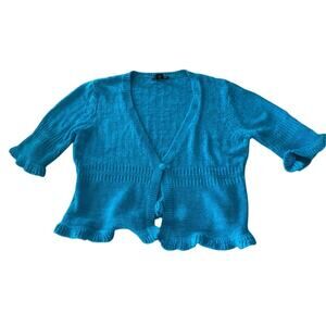 August Silk Blue Textured Cropped Cardigan Blouse Size M